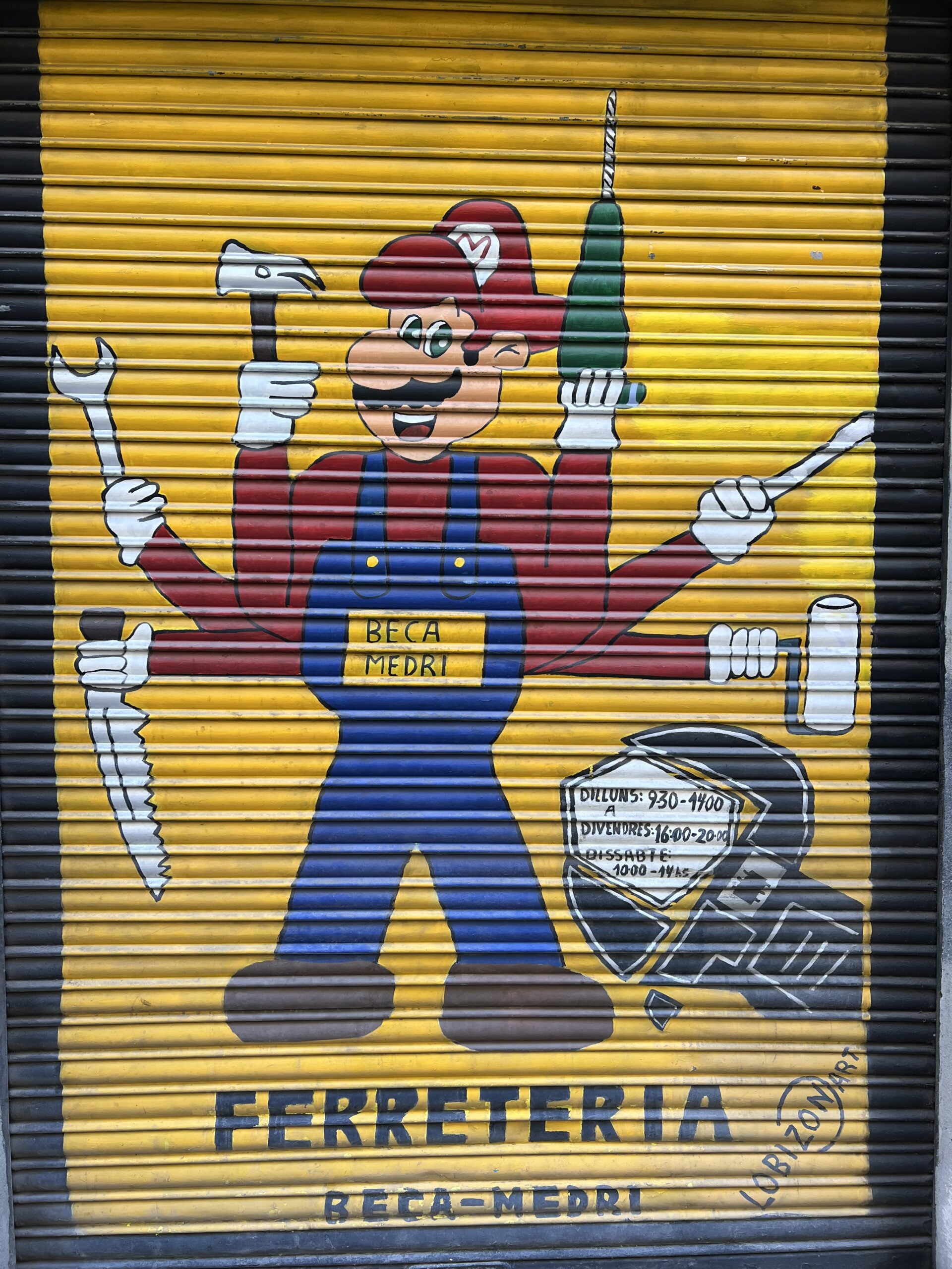 Mario, the well-known video game character painting in Carrer dels Tallers in Raval