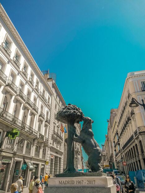 The Statue of the Bear and the Strawberry Tree: or "El Oso y el Madroño" in Spanish, is an iconic symbol of Madrid located in the historic center of the city, specifically in the Puerta del Sol square.